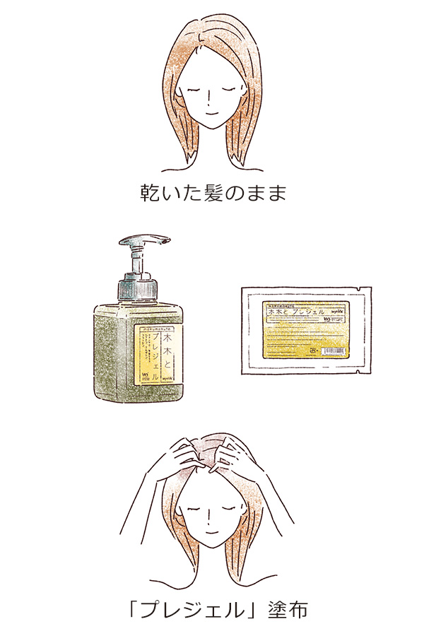 乾いた髪のまま「プレジェル」を塗布